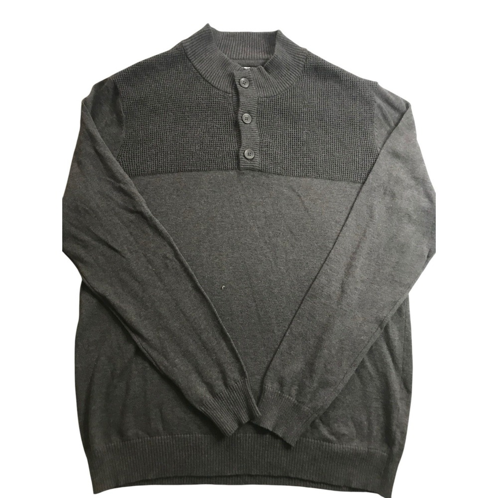 Club Room Knit Sweater Men's 3 Button Long Sleeve Pullover Gray Cotton Size L